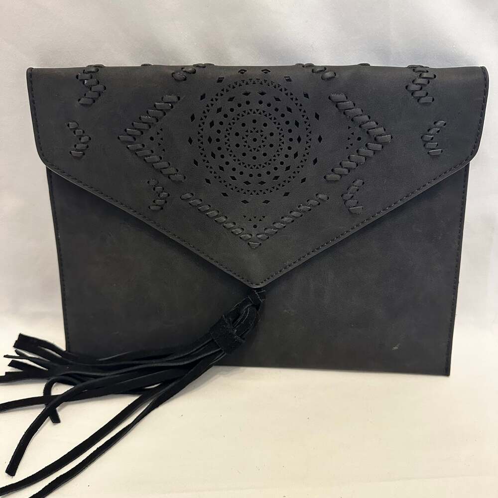 Anthropologie Black Envelope Clutch Bag with Tassel